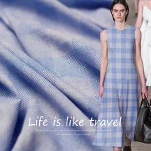 

High-end custom Sky Blue Square Yarn Dyed Linen&Cotton Fabric For Summer Width 146cm Coat Clothing DIY Sewing 2018 HOT Sale