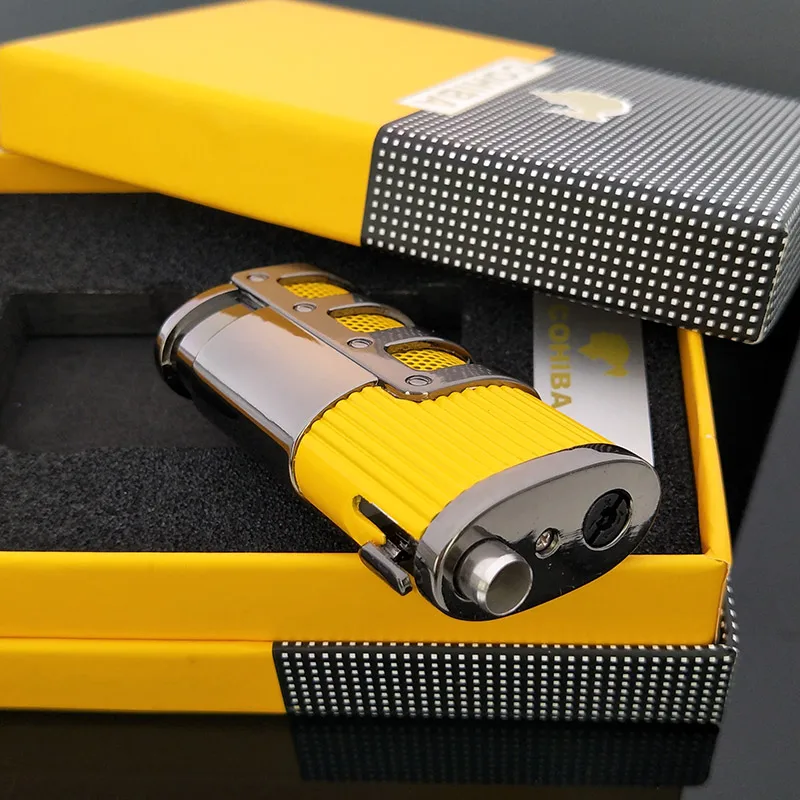 COHIBA Gridding Stripes style Turbo сигарета зажигалка ветрозащитный тройной фонарь Зажигалка