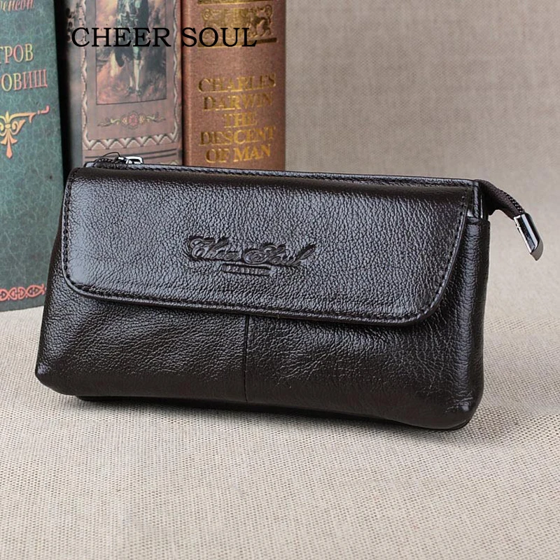 CHEER SOUL brand genuine leather men waist bag casual vintage belt bags