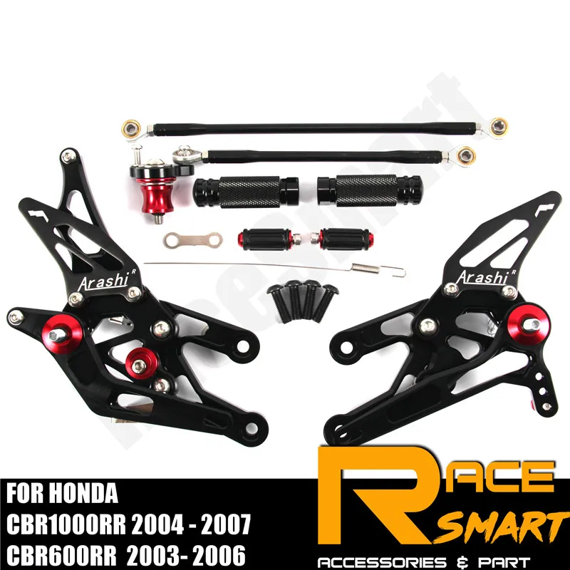 Black Для HONDA CBR1000RR 2004 2005 2006 2007 1000RR Задние подножки ухода за кожей ног колышки для езды на велосипеде Аксессуары для мотоциклов с ЧПУ регулируемый задний комплект - Цвет: Black