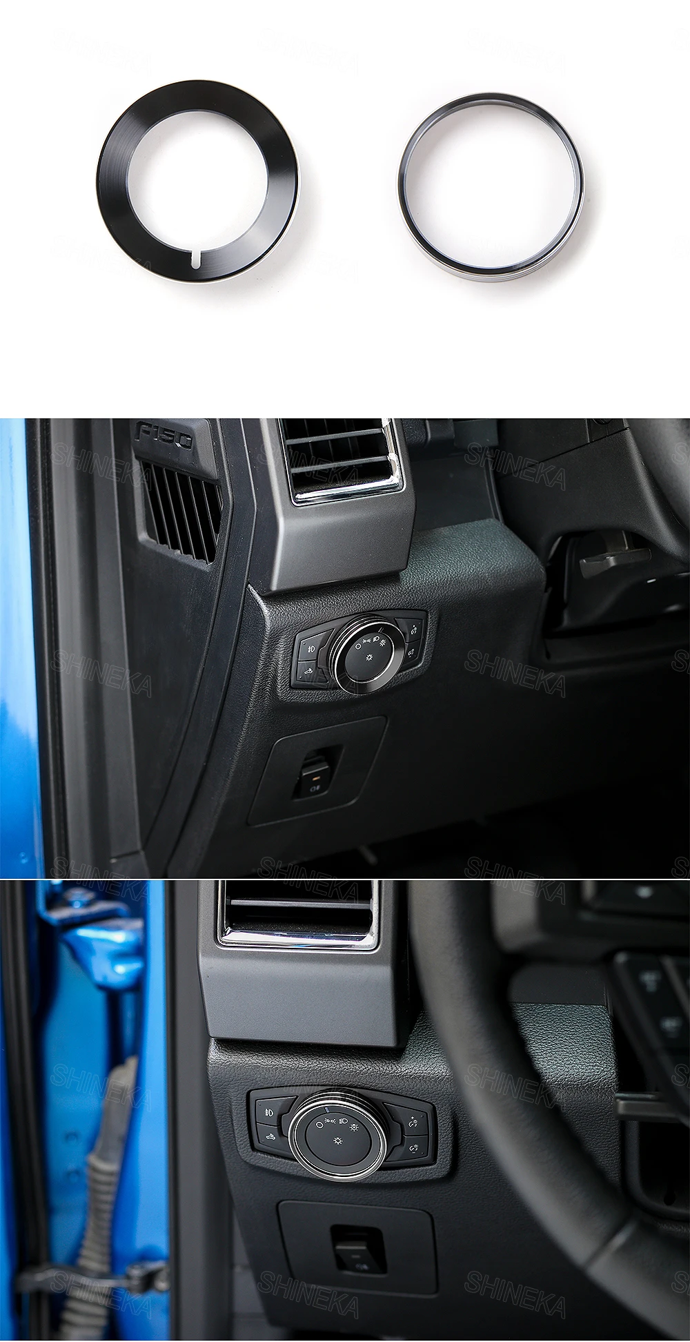 SHINEKA алюминиевый сплав головной свет кнопка переключения лампы декоративное кольцо Крышка рамка наклейка для Ford F150 XLT+ Автомобиль Стайлинг