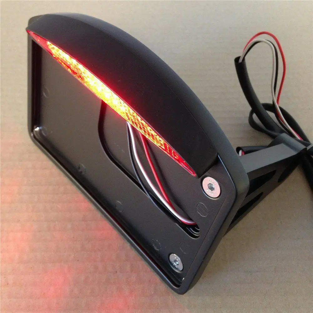 

Black Motorcycle License Plate LED Tail Light Horizontal Side Mount Bracket For Harley Bobber Chopper Custom