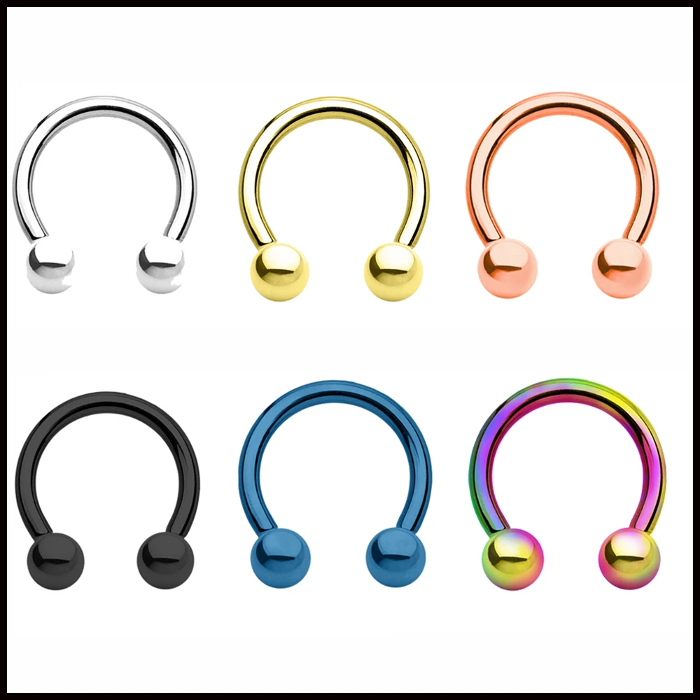 

2Pcs Titanium Anodized Circular Barbell Horseshoe Ring Nose Hoop Ear Cartilage Tragus Piercing Labret Ring Nipple Ring Piercing