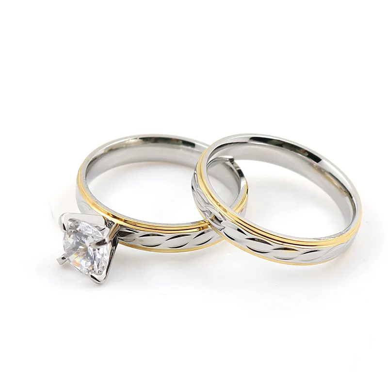 Romantic Couple Rings for Lovers in Wedding Rings Stainless Steel Rings Charm Crystal Stone Rings Silver Gold Color