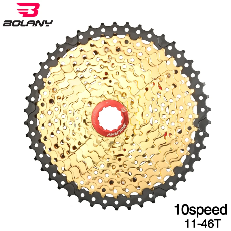 

Bolany Gold Bicycle Freewheel 10S Speed 11-46T Wide Ratio MTB Bike Cassettes Sprocket Cdg Cog Aluminum Alloy Bracket Accessories