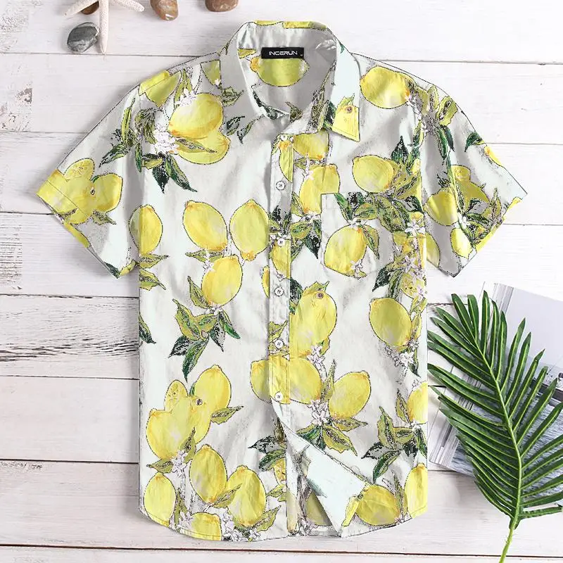 Для мужчин футболка модная одежда Harajuku пляжная рубашка Camisa Hombre яркая рубашка платье с короткими рукавами и лацканами и пуговицы 5XL отпуск