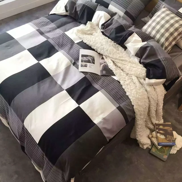 Best Offers European & American style classic black and white plaid cotton queen King size bedding set quilt cover sheets bedding bed sets Best Offers European & American style classic black and white plaid cotton queen King size bedding set quilt cover sheets bedding bed sets