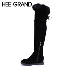 HEE GRAND Over-The-Knee Boots Rabbit Fur Zip Flock Winter Women Boots Slim Inner Height Increasing Platform Shoes Woman XWX3557