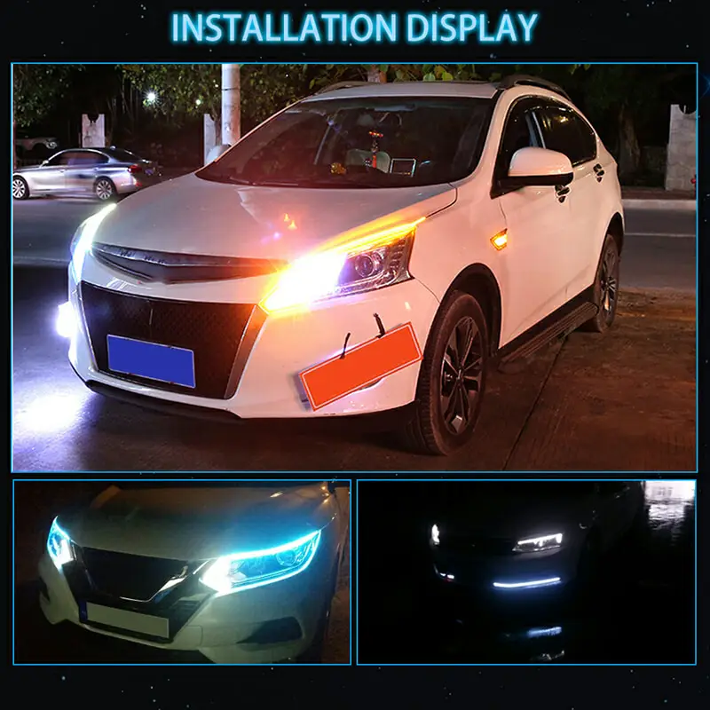2 шт. авто лампы для автомобиля DRL светодиодный дневные ходовые огни аксессуары для стайлинга автомобиля указатель поворота полосная фара декоративная RGB фары для авто