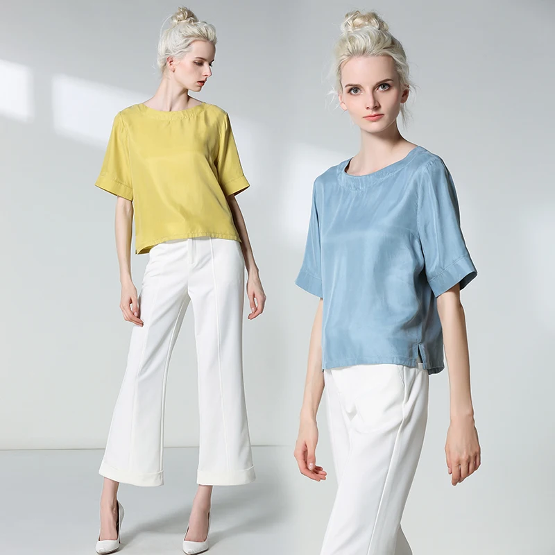 Женские рубашки из 30% шелка с круглым вырезом, женские летние свободные тонкие дышащие блузки, женские весенние топы, Chemise La camisa Arriba top