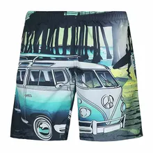 Летние мужские пляжные шорты, купальный костюм, мультяшный автобус, забавные, повседневные, быстросохнущие, пляжные шорты, в стиле хип-хоп, сексуальные Подсолнухи, купальники, сетка