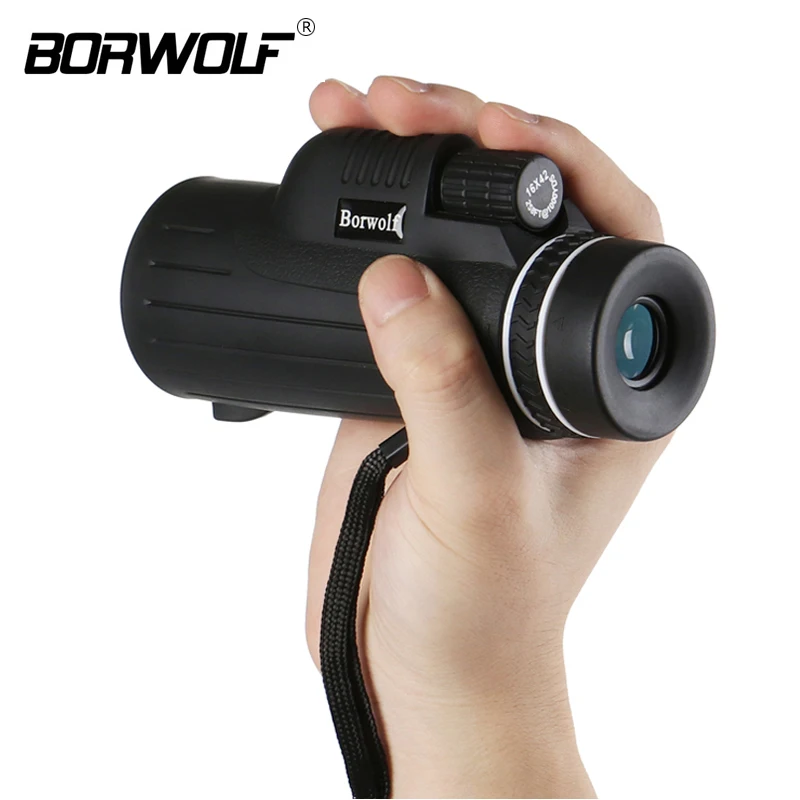 Borwolf المحمولة الصيد 16x42 bak4 ماء ضوء التكبير أحادي مناظير للرؤية الليلية hd عدم الانزلاق عالية الطاقة تلسكوب
