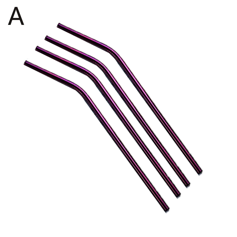 4 шт красочные соломинки из нержавеющей стали прямой и изогнутый многоразовый фильтр с кисточкой DIY Чай Кофе Инструменты - Цвет: Bent