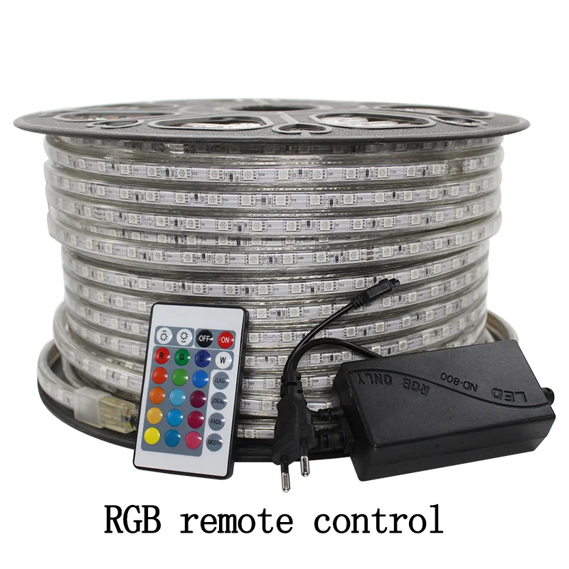 Laimaik RGB светодиодная лента 5050 Водонепроницаемый IP67 AC 220 В светодиодный ленты rgb 60leds/M 5050SMD с беспроводной контроллер Plug светодиодное освещение - Испускаемый цвет: RGB Remote control