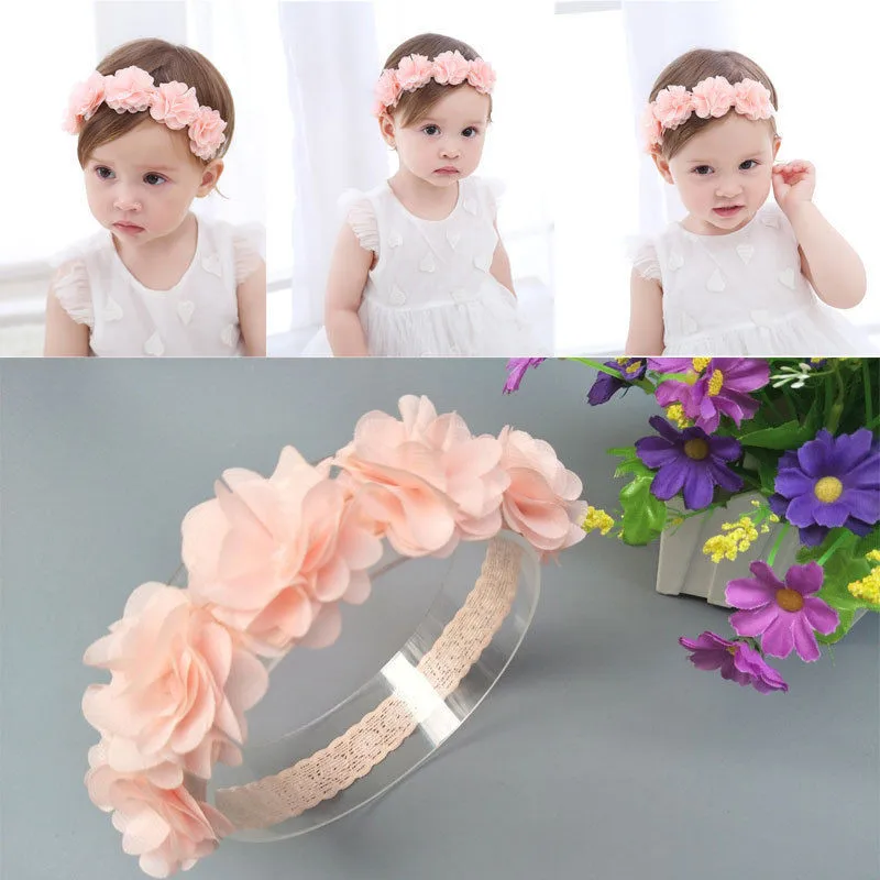 Cute Newborn Toddler Kids Baby Girl Lace Rose Flower Headband HairBand Headwear