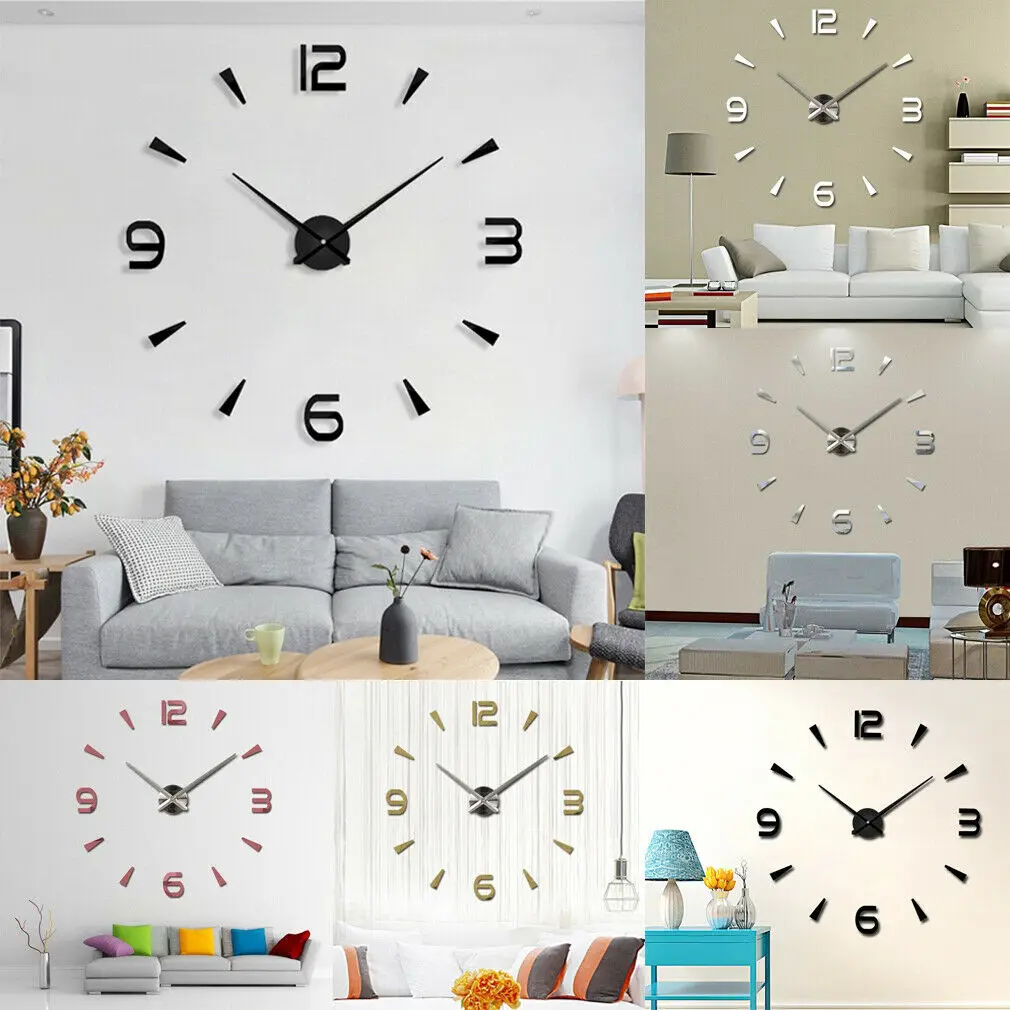 

2019 New Wall Clock Quartz Living Room DIY Clocks Modern Design Watch Horloge Murale Acrylic Mirror 3D Stickers