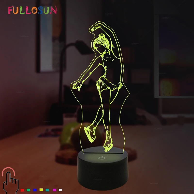 

LED 3D Illusion Acrylic Lamp Figure Skating Model Nightlight Touch Switch 7 Colors Bedside Table Lamp