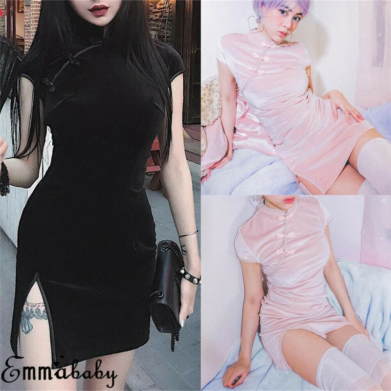 

Elegant Slim Plus Size Suede Qipao 2019 New Chinese Female Vintage Dress Mandarin Collar Vintage Cheongsam Dresses