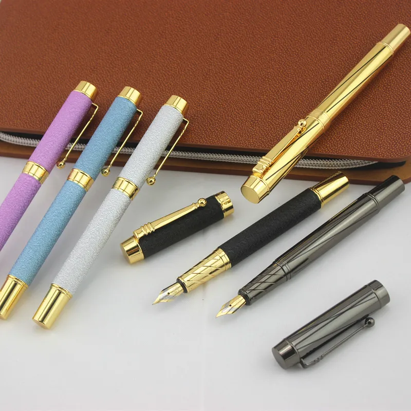 Luxury Matte blue Gift Pen Gold Clip Ink Pens with writing 0.5mm Nib
