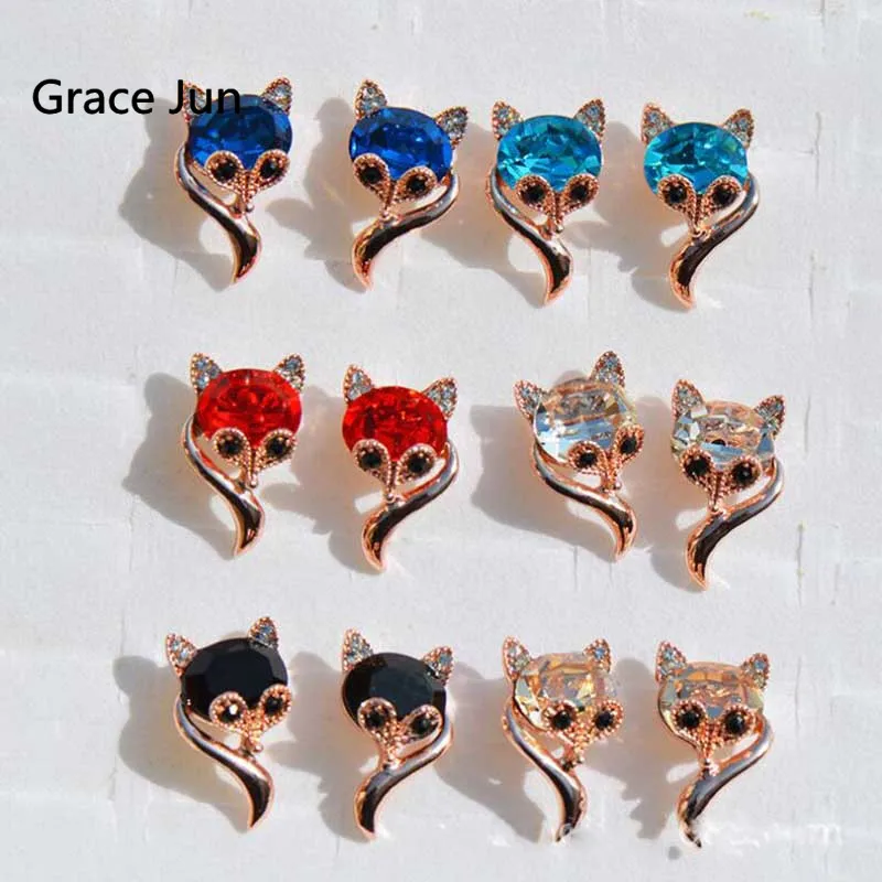 

6 Colors Choose Crystal Rhinestone Cute Small Fox Shape Clip on Earrings Without Piercing for Women Party Wedding Charm Ear Clip
