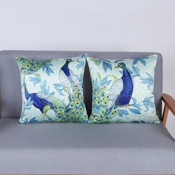 

peacock pattern Classical sofa cushion cover High-grade thick manmade silk digital printing pillowcase