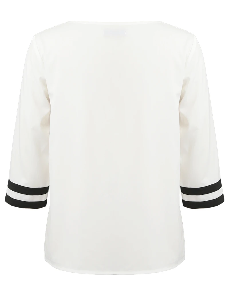 Camiseta cuello pico profundo 3/4 mangas Color bloque rayas Camiseta mujer Sexy suelta Casual Jersey Tops Camiseta femenina 2018 Camiseta cuello pico profundo 3/4 mangas Color bloque rayas Camiseta mujer Sexy suelta Casual Jersey Tops Camiseta femenina 2018