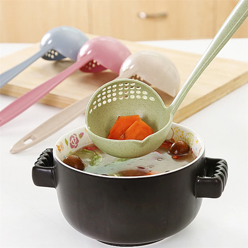

4YANG Two-in-one Long Handle Plastic Wheat Spoon Large Spoon Kitchen Spoon Colander Spoon Kitchen Accessories