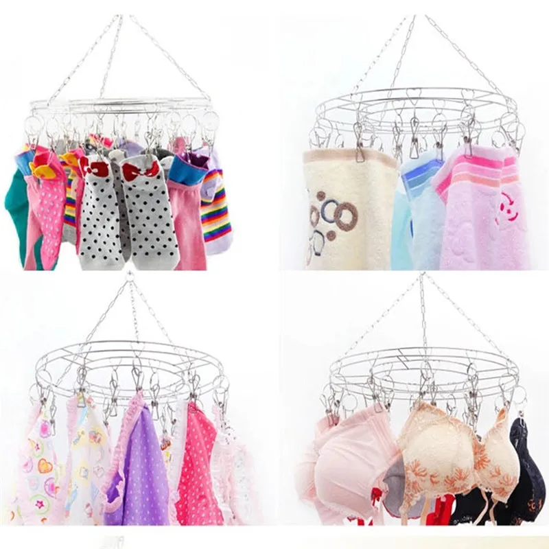 

Stainless Steel Clothes Socks Shorts Underwear Drying Rack Hanger 20 Clips Cleaning Tools Laundry Products Hangers Racks