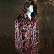 Hot Winter Autumn Men Faux Fox Fur Coat Long Windbreaker Loose Warm Fashion Man Leather Peacock Feather Leather Jacket 4XL