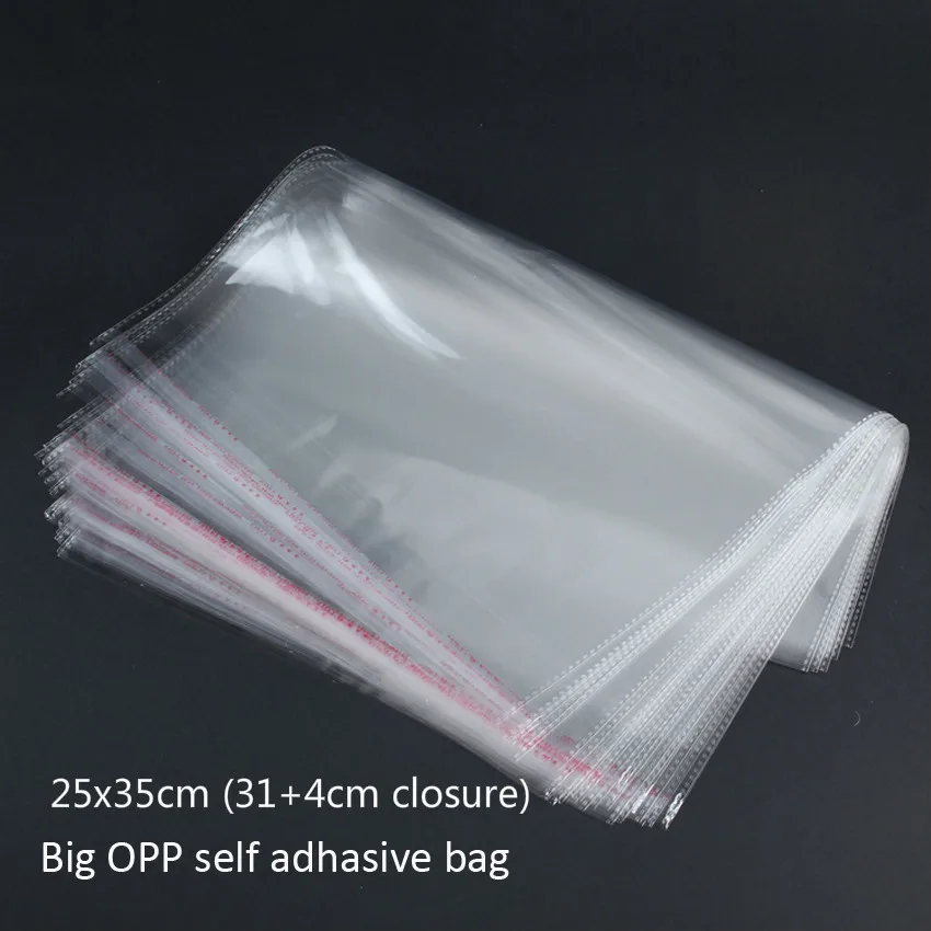 100pcs 25x31+4cm clear OPP self adhesive packaging bags for magazines