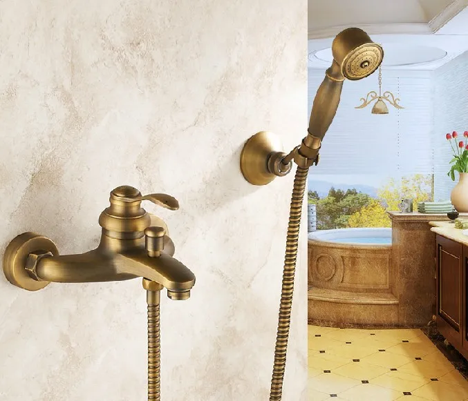 Buy Antique Brass Wall Mounted Bathtub Faucet Mixer W
