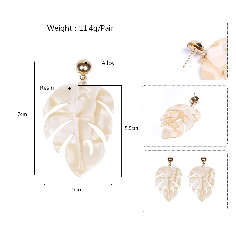 Vintage Long Resin Leaf Earrings for Women 2019 Big Metal Acrylic Dangle Drop Earings for Girls Fashion Summer Jewelry Brincos (7)