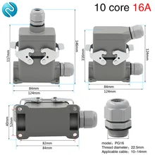 Heavy duty connector hdc-he-010 rectangular 10 core high base aviation plug socket waterproof top line and Lateral line 16A Heavy duty connector hdc-he-010 rectangular 10 core high base aviation plug socket waterproof top line and Lateral line 16A