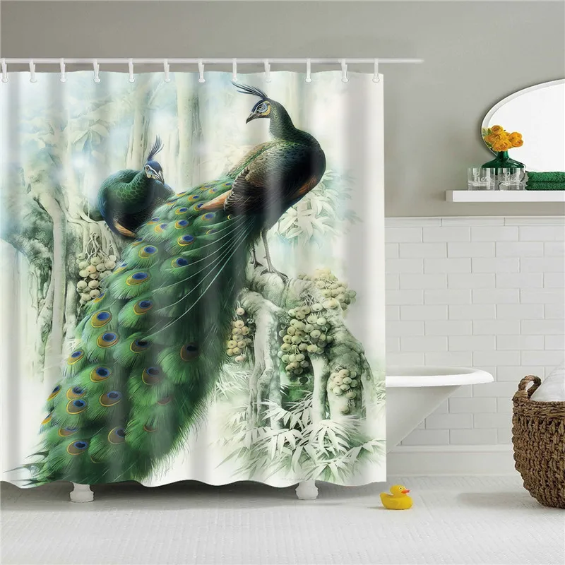 Polyester Fabric Shower Curtain Animals Peacock Painting Nordic Pattern Print Bathroom Decorative Shower Bath Curtains - Цвет: TZ170827