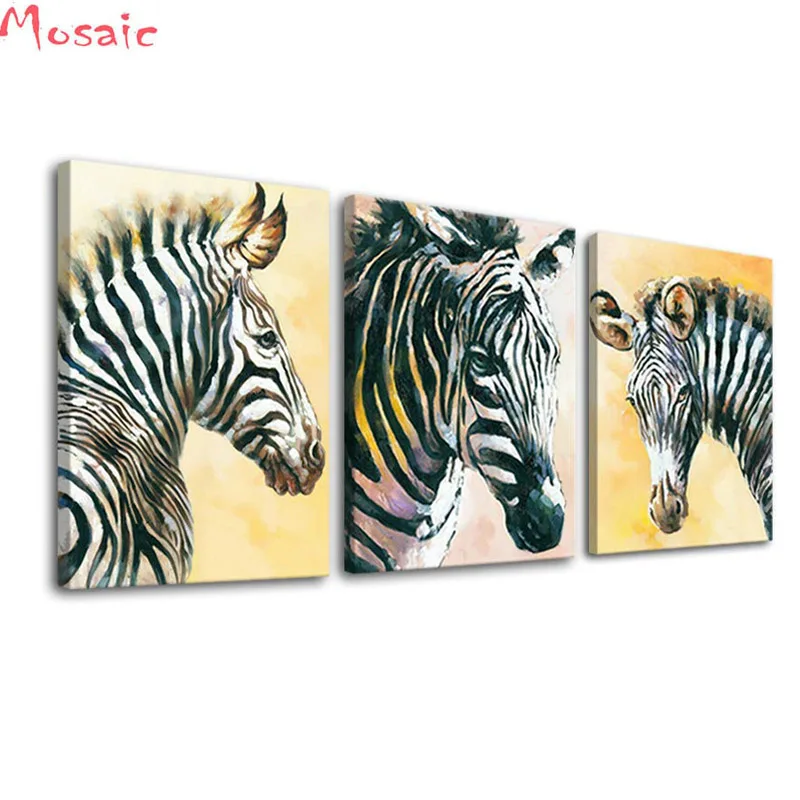 

Алмазная живопись, вышивка крестиком, «сделай сам», рукоделие, полная Алмазная вышивка, 3 шт./набор, картины с животными зебры, квадратные Стразы