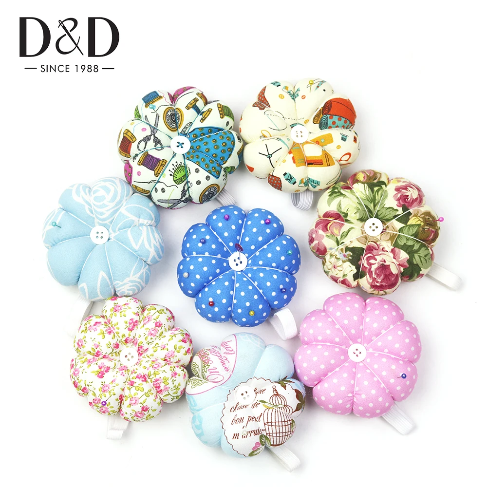 

D&D Sewing Pincushion Pumpkin Shape Soft Cotton Fabric Button Wrist Strap for Cross Stitch Sewing Safety Pin Cushion Accessories
