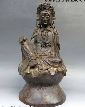 

11" Old pure bronze gild China buddhism Tibet comfortable Kwan-yin buddha Statue