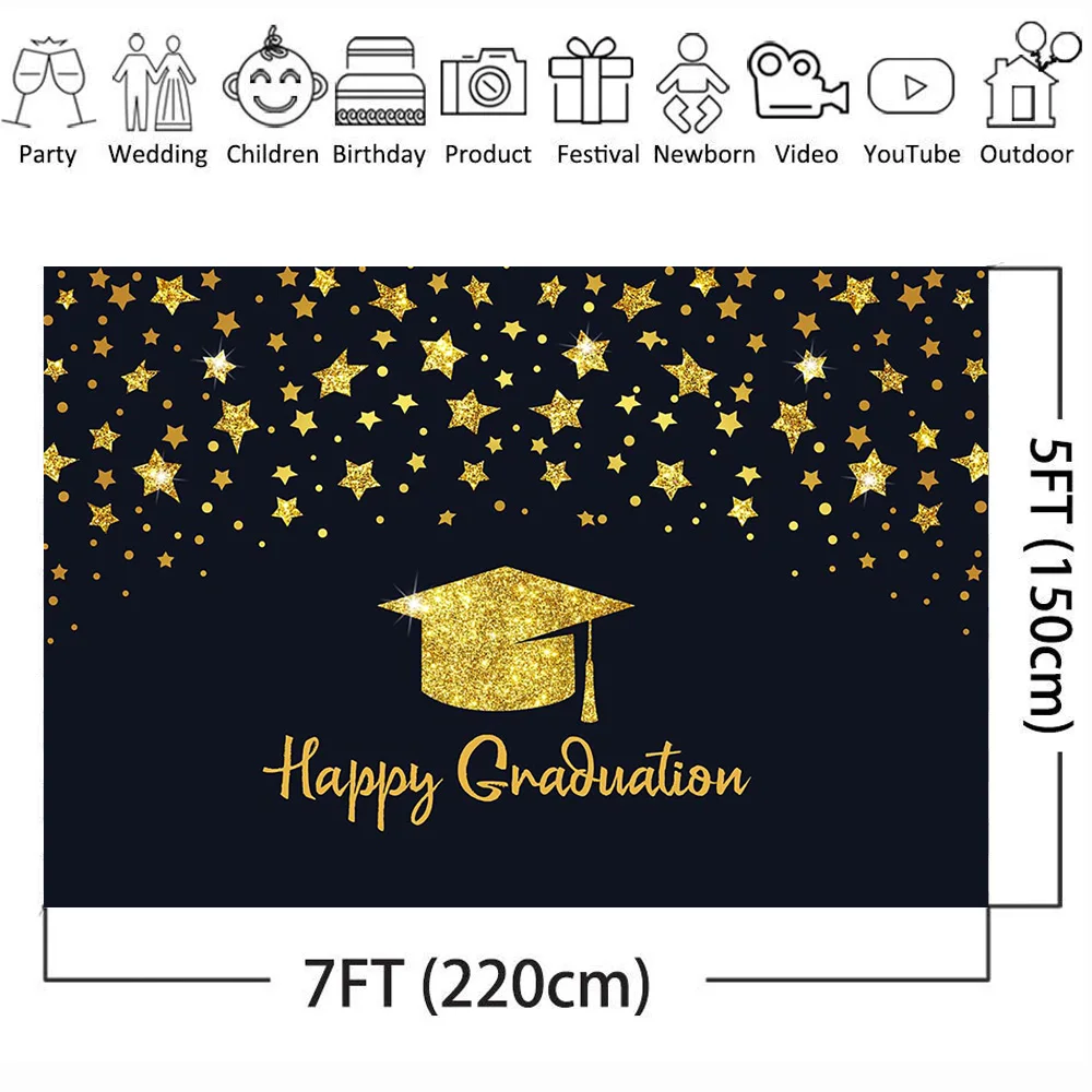 Счастливый Выпускной фон для фотографии вечерние украшения баннер золотой блеск фон для фотостудии класс