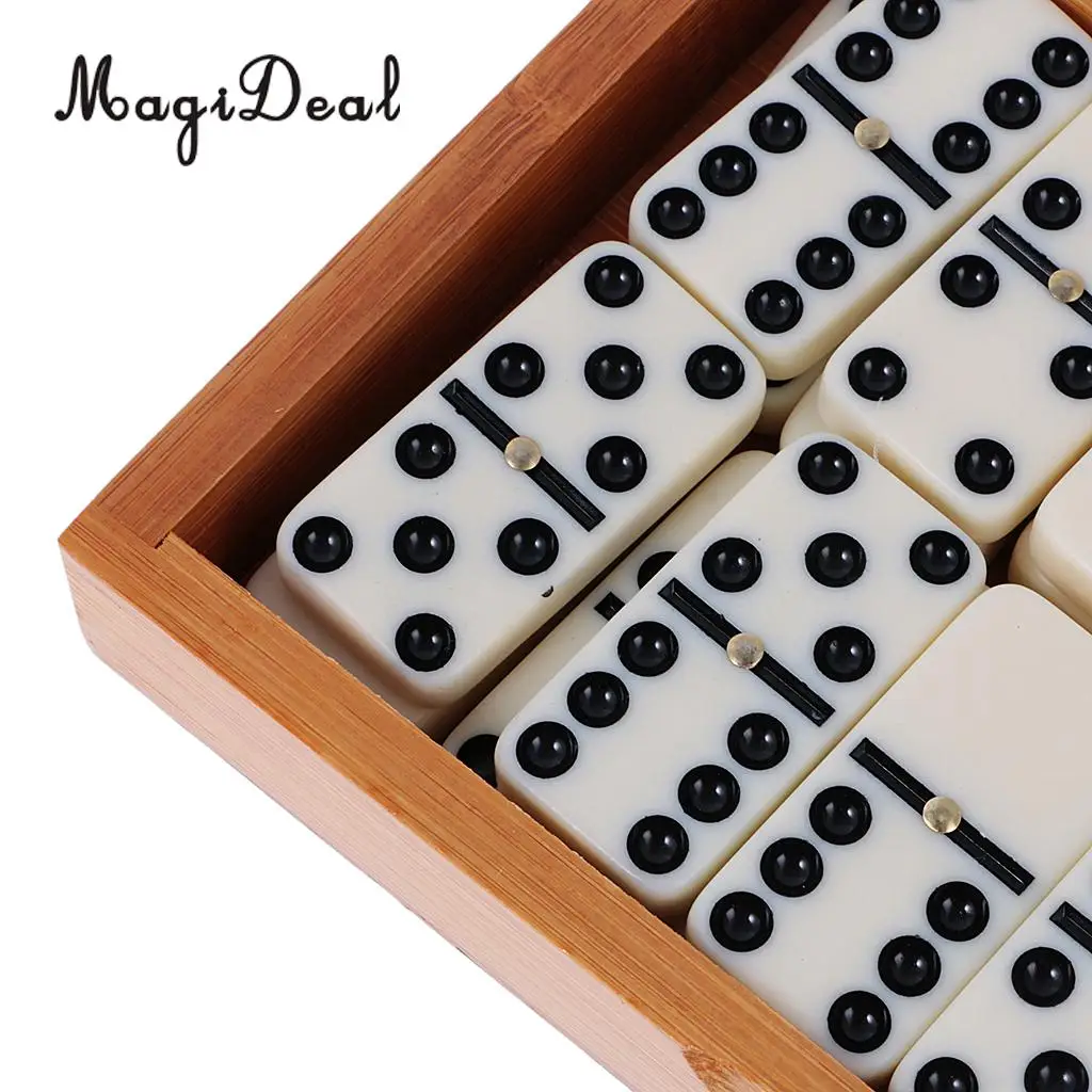 MagiDeal 1Set Double Six Dominoes Traditional Board Travel Game Puzzle Toy Bamboo Box for Kids Adult Party Club Classic Gifts