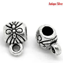 Дорин коробка Прекрасный 100 шт. серебристый цветок под старину узор дужки бусины 9x6 мм(3/" x 2/8")(B19620