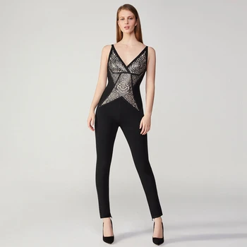 

New Arrival Black 2018 Sleeveless Bodycon Leopard V Neck Backless Lace Up Sexy Celebrity Eelgant Wholesale party Cluwears