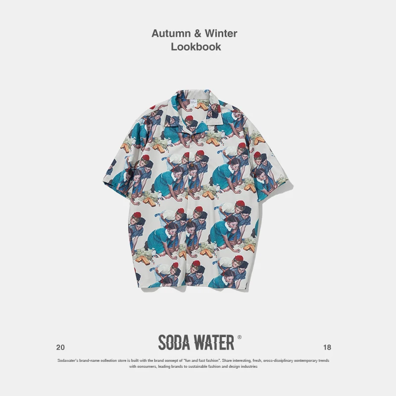 

SODA WATER Oversize Print Shirt Children Graphic Half Sleeve Casual Shirt Harajuku Streetwear Hip hop Short Sleeve Shirts 9236S