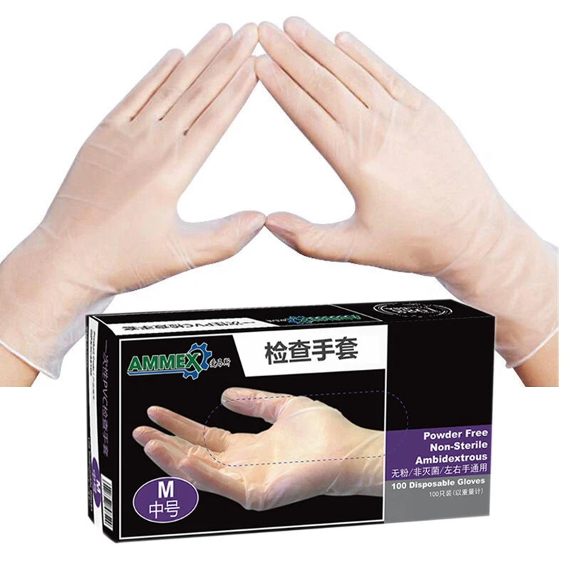 

100 Pcs/Box Disposable Transparent Work Gloves Food Processing Cleaning Gloves Laboratory Medical Inspection Beauty Hand Gloves