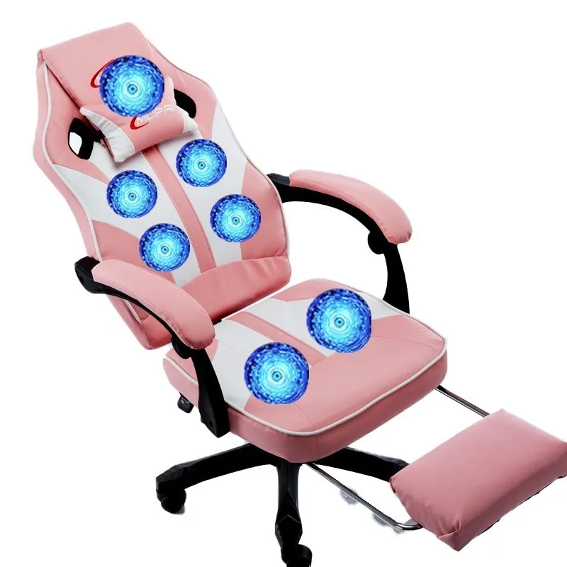 Роскошное Качество офисное кресло Poltrona Silla Gamer Esports 7 точечное массажное колесо Синтетическая кожа с подставкой для ног может лежать Бытовая - Цвет: pink footrest