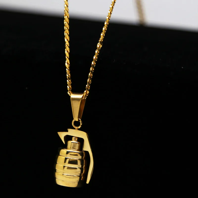 

JHNBY Gold-color Plated Grenade bombs pendant High Quality Fashion Hiphop 60cm long statement necklaces Cuban Chain men jewelry