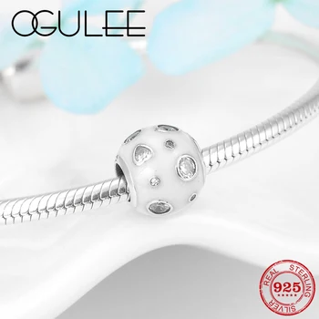 

2019 New 925 Sterling Silver fascinating white Enamel with CZ beads for Jewelry making Fit Original Pandora Charm Bracelet