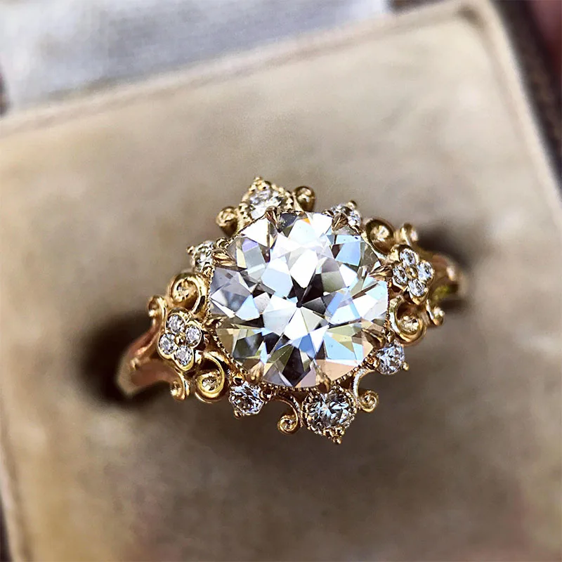 Новое милое женское кольцо с крупным цирконом, желтое золото, свадебные ювелирные изделия, обещание на помолвку, кольца для женщин, подарки на день Святого Валентина