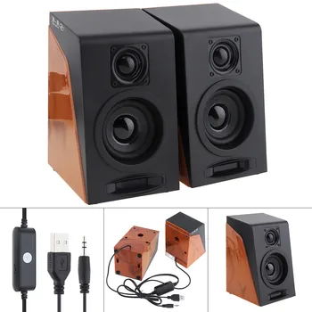 

Full Antimagnetic 52mm 6W Mini USB 2.0 Computer Wood Subwoofer Speakers with 3.5mm Stereo Jack for Desktop PC Laptop Smartphone