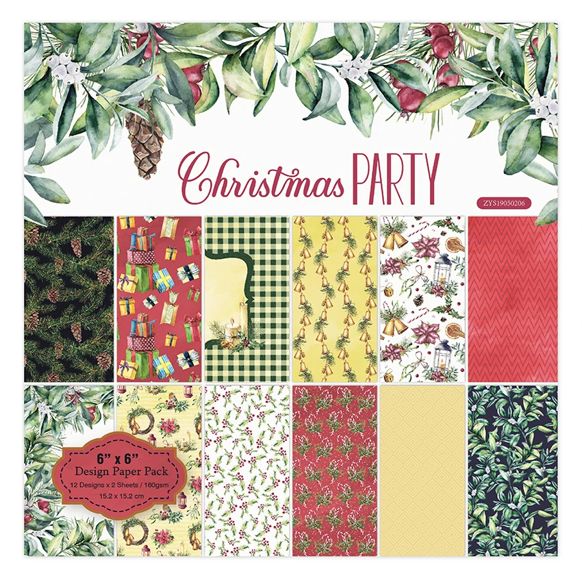 

24 sheets 6"X6" Christmas Party patterned paper Pad Scrapbooking paper pack handmade paper craft Background pad Alinacraft