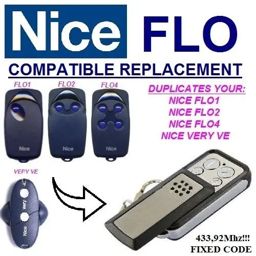 

duplicator NICE FLO1 FLO2 FLO3 FLO4 Universal Remote Control Garage Door Gate Clone Fob New 433.92mhz fixed code